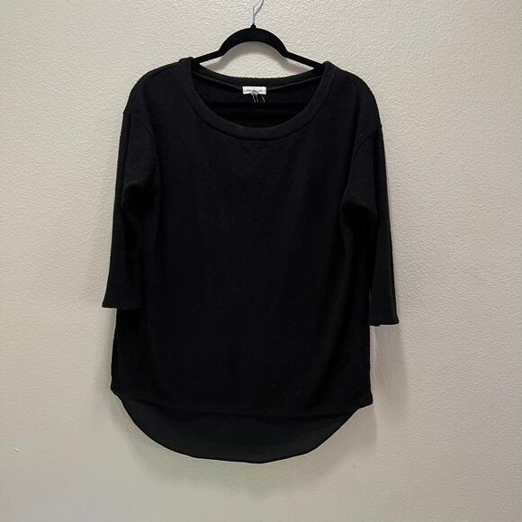 Urban Outfitters Black Terry Cloth Sheer Ruffle Hem 3/4 Sleeve Blouse Size Small - Picture 2 of 7